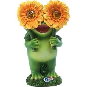 Garden Frog Statue‎ with Solar Sunflower led Eyes Lawn Ornament Lawn Decoration